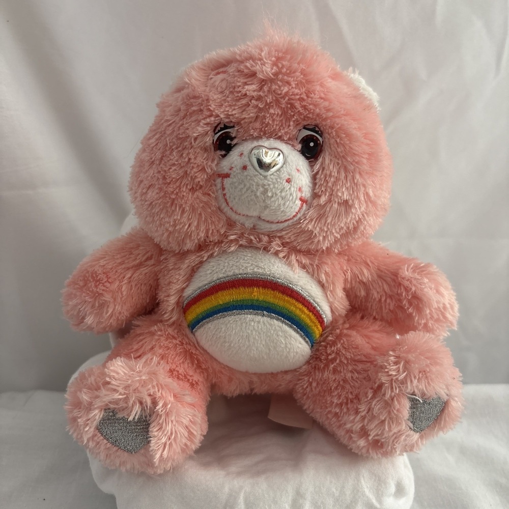 Care Bears Cheer Bear Anniversary Ed 2008 Pink Sparkly Rainbow Silver Hearts 8"
